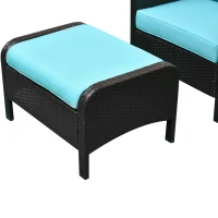 Outsunny 5 Pieces Wicker Patio Furniture Sofa Set Thick Padded Cushions, Outdoor PE Rattan Conversation Coffee Set with Armchairs, Footstools and Glass Top Table, Light Blue(m-9)