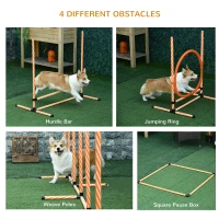 PawHut 4PC Portable Pet Agility Training Set Hurdle for Dog Obstacle Exercise with Adjustable Height Jump Ring High Jumper Weave Poles Square Pause Box Carry Bag Whistle Orange and White(m-4)