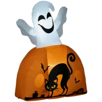 HOMCOM 5ft Halloween Inflatables Outdoor Decorations Ghost with Pumpkin, Outdoor Blow Up Yard Decor with LED Lights for Garden, Lawn, Party, Holiday(m-11)