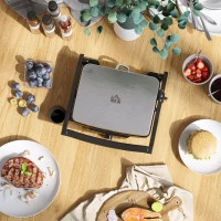 HOMCOM 4 Slice Panini Press Grill, Stainless Steel Sandwich Maker with Non-Stick Double Plates, Locking Lids and Drip Tray, Opens 180 Degrees to Fit Any Type or Size of Food 13.75"x12.75"x4.75"(m-10)