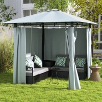 Outsunny Patio Furniture Set with Gazebo, Outdoor PE Rattan Wicker Conversation Sofa with Storage Corner Table, Cushion, for Backyard, Porch, Poolside, Balcony, Grey(m-1)