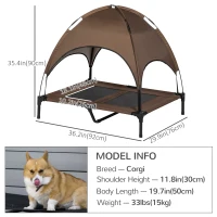 PawHut Elevated Dog Bed with Canopy, Portable Raised Dog Cot for L Sized Dogs, Indoor & Outdoor, 36" x 30" x 35", Coffee(m-3)