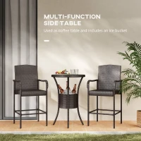Outsunny 3 Pieces Patio Bar Set, Rattan Bistro Table and Chairs, Outdoor Conversation Furniture Set with Ice Bucket, Dark Brown(m-6)