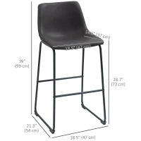 HOMCOM Bar Height Bar Stools Set of 2, Vintage PU Leather Bar Chairs, Kitchen Stools with Footrest for Home Bar, Dark Brown(m-3)