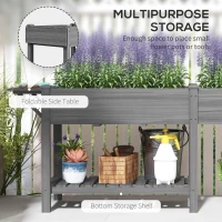 Outsunny Wood Raised Garden Box, Elevated Garden Bed with Side Table, Bottom Shelf, Bed Liners and Drainage Holes, Gray(m-5)