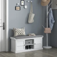 HOMCOM Shoe Storage Bench with Cushioned Seat, Entryway Bench Seat with 2 Cabinets and Adjustable Shelf for Hallway, White(m-10)
