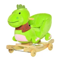 Qaba Baby Rocking horse Kids Interactive 2-in-1 Plush Ride-On Toys Stroller Rocking Dinosaur with Wheels and Nursery Song(m-11)