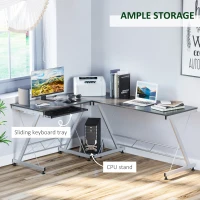 HOMCOM L-Shaped Computer Desk, Corner Table with Keyboard Tray for PC Laptop Desktop, Workstation Stand Home Office Furniture(m-6)