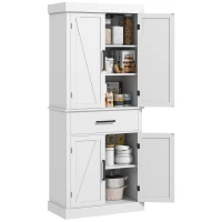 HOMCOM 72" Kitchen Storage Cabinet, Farmhouse Kitchen Pantry Cabinet with 4 Barn Doors, Drawer, Adjustable Shelves, White(m-11)