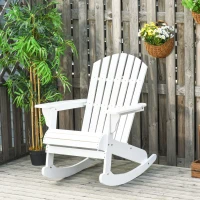 Outsunny Wooden Adirondack Rocking Chair Outdoor Lounge Chair Fire Pit Seating with Slatted Wooden Design, Fanned Back, White(m-10)