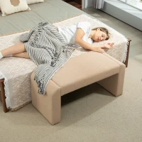 HOMCOM Upholstered Bedroom Bench, Boucle End of Bed Bench, Modern U-Shaped Entryway Bench, 39 x 18 x 18 Inches, Light Brown(m-7)