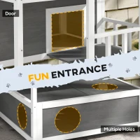 PawHut Wooden Outdoor Cat House with Asphalt Roof, Escape Doors, Condo, Jumping Platform, Light Gray(m-5)