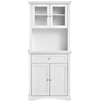 HOMCOM 71" Tall Kitchen Pantry Storage Cabinet, Freestanding Buffet Hutch with Glass Doors, Drawer, Microwave Space and Adjustable Shelves, White(m-11)