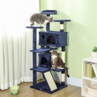 PawHut 54" Cat Tree, Multi-Level Cat Tower with Scratching Posts, Cat Condos, Bed, Platforms, Ramp, Toy Ball, Dark Blue