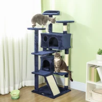 PawHut 54" Cat Tree, Multi-Level Cat Tower with Scratching Posts, Cat Condos, Bed, Platforms, Ramp, Toy Ball, Dark Blue(m-1)