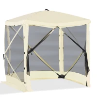 Outsunny Pop-Up Tent, Foldable Screen Tent with Carry Bag, Zippered Door and Ground Stakes, Fits 3-4 People, Beige(m-2)