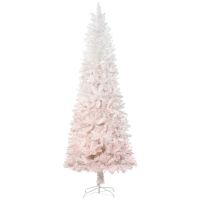 HOMCOM 7' Tall Unlit Pencil Fir Artificial Christmas Tree with Realistic Branches and Steel Base, Pink and White
