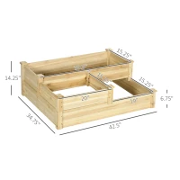 Outsunny 3 Tier Raised Flower Bed Outdoor Planter Box Wooden Garden Bed, Open Bottom for Plants, 42.5"x34.75"x14.25", Natural(m-3)