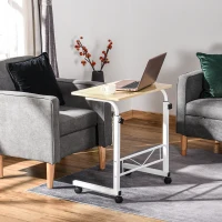 HOMCOM Mobile Standing Desk with Adjustable Height, 23.5 inch Stand Up Desk with Wheels, Natural Wood(m-1)