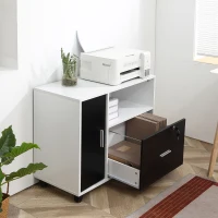 HOMCOM Lateral Filing Cabinet with Lockable Drawer and Open Storage Shelf for Hanging Legal, Letter Sized Files, Mobile Printer Stand for Home Office, Black and White(m-8)