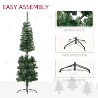 HOMCOM 5ft Pencil Christmas Tree, Artificial Christmas with Pine Needles, Realistic Branches, Pine Cones, Metal Base, Green(m-9)
