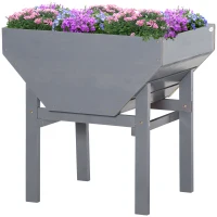 Outsunny Elevated Planter Box with Legs Wood Raised Garden Bed with Non-Woven Fabric, Elevated Planting Box, Outdoor Vegetable Flower Container, Grey(m-2)