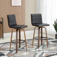 HOMCOM Swivel Bar Stools Set of 2, Upholstered Bar Height Stools, Bar Chairs with Soft Padding Seat and Wood Legs, Black(m-8)