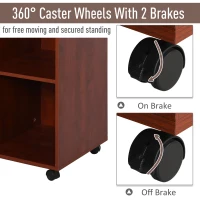 Vinsetto Mobile File Cabinet and Printer Stand for Home Office, Mobile Printer Table with 4 Open Storage Shelves, Door Cabinet, Wheels, Brown(m-5)