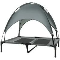 PawHut Elevated Dog Bed with Removable Canopy, Outdoor Dog Cot with UV Protection Canopy Shade, 36 inch Large Pet Bed for Camping, Gray(m-11)