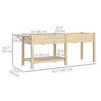 Outsunny Raised Garden Bed, Wood Planter Box with Side Table, Bottom Shelf, Bed Liners and Drainage Holes, Natural(m-3)