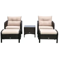 Outsunny 5pcs Outdoor Patio Furniture Set Wicker Conversation Set Footrest Coffee Table(m-7)