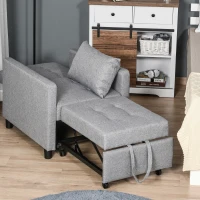HOMCOM Convertible Sofa Lounger Chair Bed Multi-Functional Sleeper Recliner with Tufted Upholstered Fabric, Adjustable Angle Backrest, and Pillow, Grey(m-4)