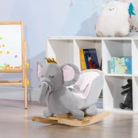 Qaba Baby Rocking Horse Elephant Rocking Chair Toddler Rocker Toy with Sound Wooden Base Seat Safety Belt for 1.5-3 Year Old, gray(m-8)