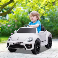 Qaba 12V Volkswagen Beetle Licensed Electric Car for Kids w/ Remote Control, 4 Spring Suspension Wheels, Soft Start, White(m-1)