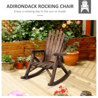 Outsunny Outdoor Wooden Rocking Chair, Single-Person Adirondack Rocking Patio Chair with Rustic High Back, Slatted Seat and Backrest for Indoor, Backyard, Garden, Carbonized(m-7)