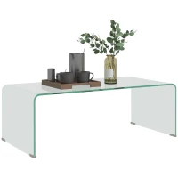 HOMCOM Glass Coffee Table, Clear Coffee Table for Living Room, Modern Rectangle Center Table with Safe Rounded Edges(m-11)