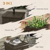 Outsunny 3-in-1 Outdoor Umbrella Base with Wheels and Handles, End Table, Flower Box Planter with Hole, 176 lbs. Capacity, Brown(m-4)