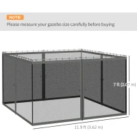 Outsunny Replacement Mosquito Netting for Gazebo 12' x 12' Black Screen Walls for Canopy with Zippers(m-3)