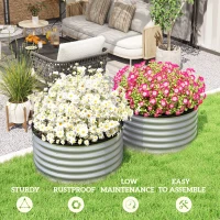 Outsunny Set of 2 Raised Garden Bed, Metal Planter Box with Safety Edging, Easy-to-assemble Stock Tank 3'x3'x1.4' Silver(m-7)