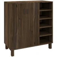 HOMCOM Shoe Storage with Double Doors and Open Shelves 17 Pair Shoe Storage Organizer for Entryway Hallway Walnut(m-2)