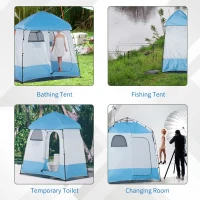 Outsunny Pop Up Shower Tent, Portable Privacy Shelter for 2 Persons, Changing Room with 2 Windows, 3 Doors, Carrying Bag, Grey and Blue(m-7)