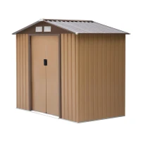 Outsunny 7' x 4' Outdoor Storage Shed, Garden Tool House w/ Foundation Kit Vents & Sliding Doors for Backyard Patio, Brown(m-11)