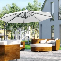 Outsunny 9.6' Cantilever Patio Umbrella Outdoor Hanging Offset Umbrella, Cross Base, 360° Rotation Aluminum Poles, White(m-8)