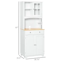 HOMCOM Freestanding 67" Kitchen Buffet with Hutch, Pantry Cabinet with Microwave Stand, Adjustable Shelf, 2 Drawers, Cupboard, White(m-3)