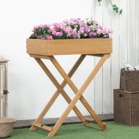 Outsunny Raised Garden Bed with 9 Pocket, Wooden Elevated Planter Box with Legs and Bed Liner for Vegetables, Flowers, and Herbs, Indoor Outdoor Usage, Natural(m-10)