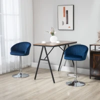 HOMCOM Modern Upholstered Adjustable Barstools with Swivel Seat, Velvet Touch Fabric, Steel Frame, Footrest, ‎Blue(m-10)