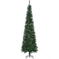 HOMCOM 7.5 Foot Pencil Artificial Christmas Tree, Slim Pine Needles Xmas Tree with Realistic Branches, Pine Cones, Metal Base, Green(m-11)