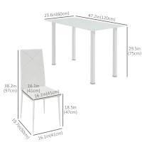 HOMCOM Modern Dining Table Set for 4, Space-Saving 5 Pieces Kitchen Table Set with Rectangle Table and Steel Frame, White(m-3)