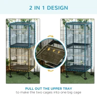 PawHut 55.1" 2 In 1 Bird Cage Aviary Parakeet House for finches, budgies with Wheels, Slide-out Trays, Wood Perch, Food Containers, Black(m-4)