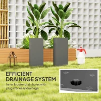 Outsunny 2 Pack Planter Box, 26 Inch Plastic Flower Pots with Water Level Indicator, Drainage Hole and Drain Plug, Dark Grey(m-6)